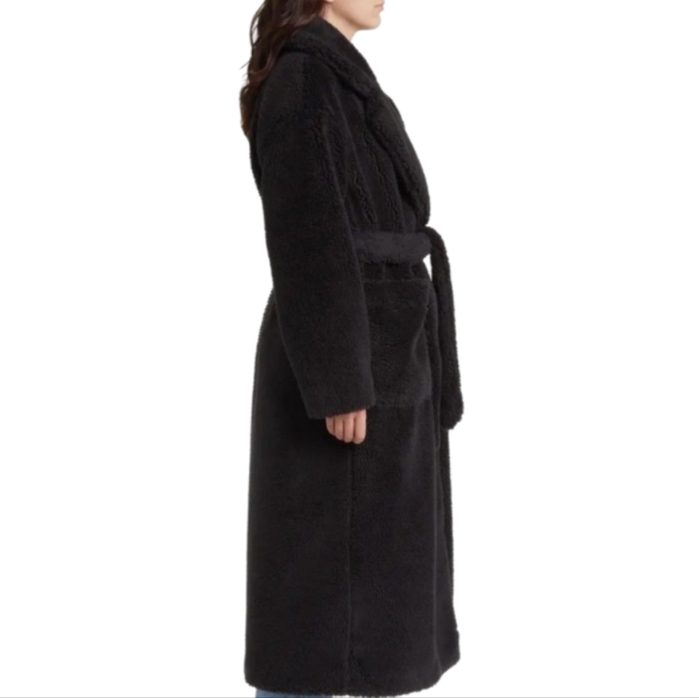 UGG Alesandra Faux Fur Wrap Coat L/XL TARR-Black NWT - Picture 4 of 8